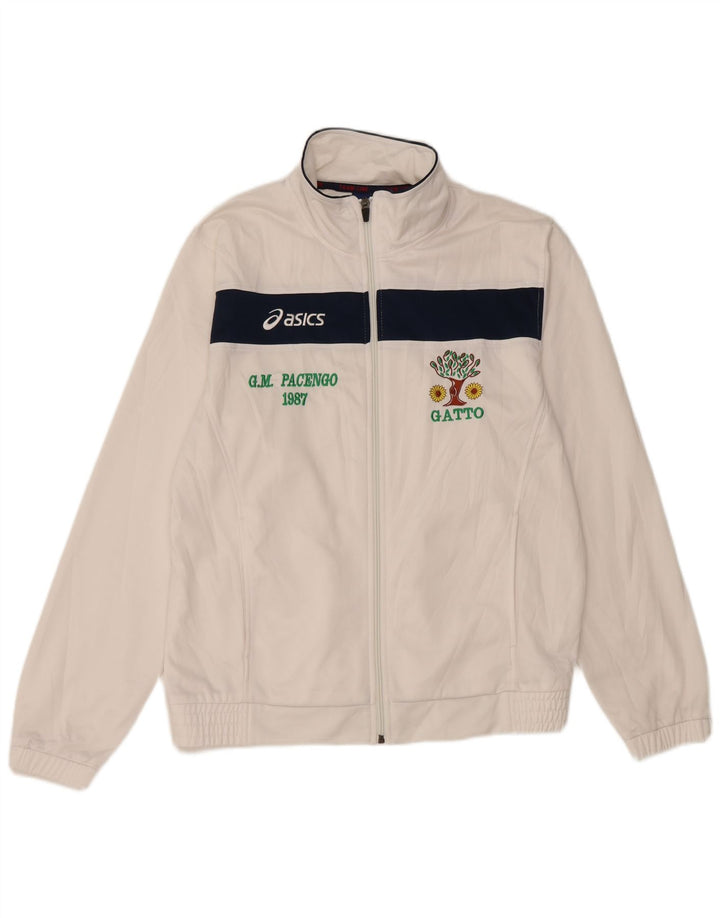 Ανδρική φόρμα γυμναστικής γραφικών ASICS Top Jacket μεσαίου λευκού χρώματος πολυεστέρας