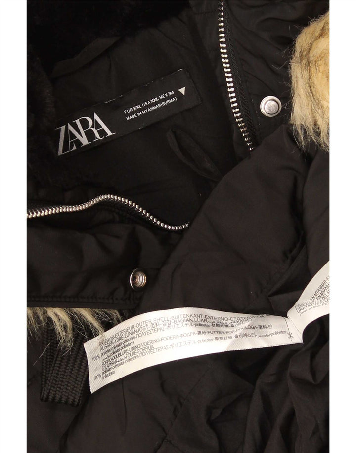 Zara Γυναικείο μπουφάν με κουκούλα UK 20 2XL Μαύρο Πολυεστέρας