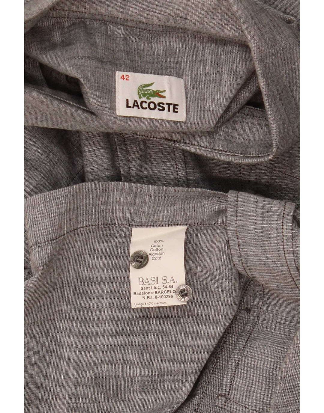 Ανδρικό κοντομάνικο πουκάμισο Lacoste, μέγεθος 42, μεγάλο γκρι βαμβακερό