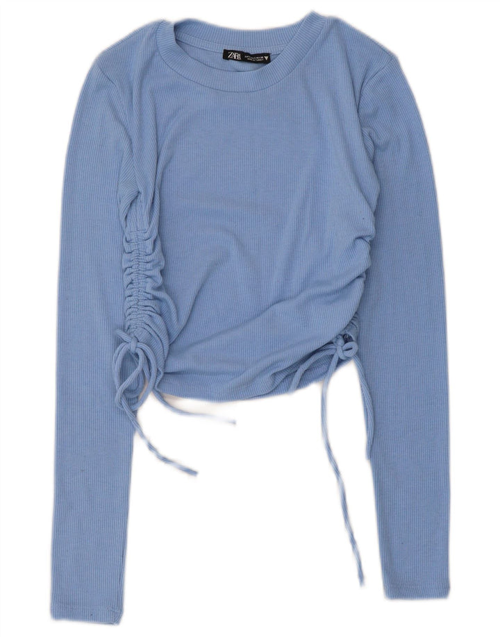 Γυναικεία Zara Crop μακρυμάνικη μπλούζα τοπ UK 8 Small Blue