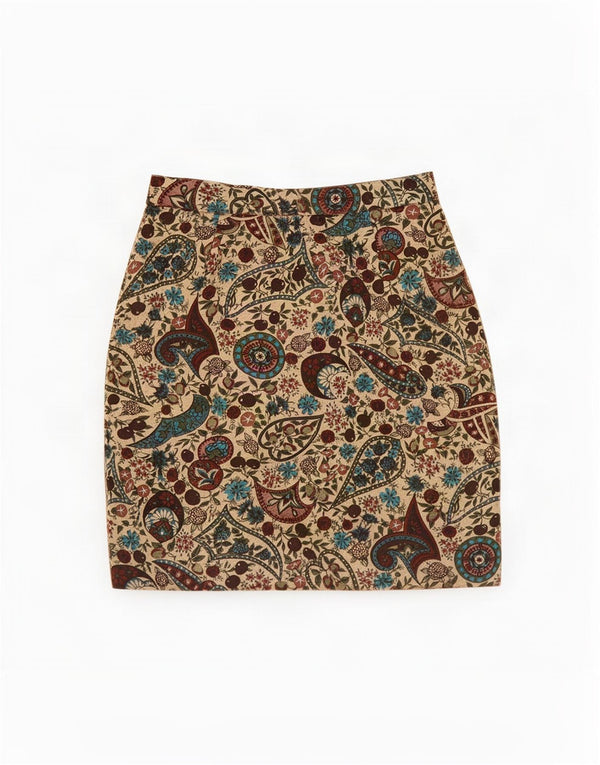 Vintage Γυναικεία Pencil Φούστα IT 40 Small W24 Brown Paisley Wool