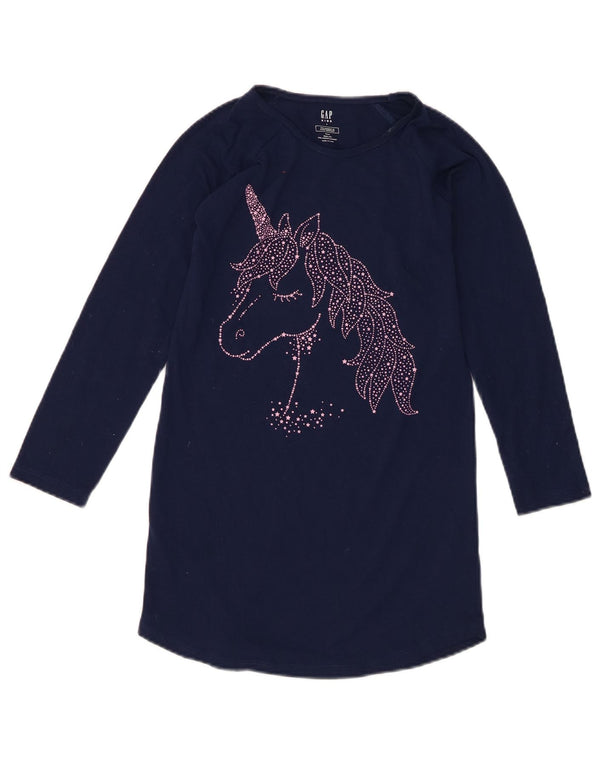 Gap Girls μακρυμάνικο μπλουζάκι φόρεμα 7-8 ετών Navy Blue Animal Print