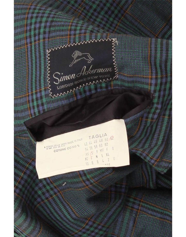 Vintage Ανδρικό σακάκι 2 κουμπιών σακάκι IT 52 Μεγάλο Navy Blue καρό βαμβακερό