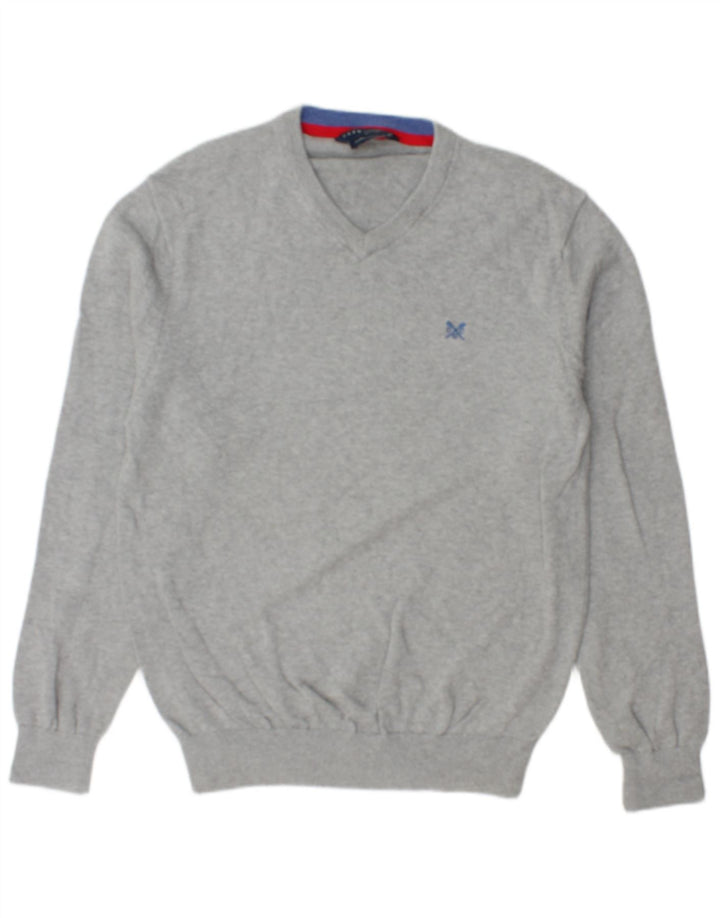 CREW CLOTHING Ανδρικό πουλόβερ πουλόβερ με λαιμόκοψη σε μεσαίο γκρι βαμβάκι