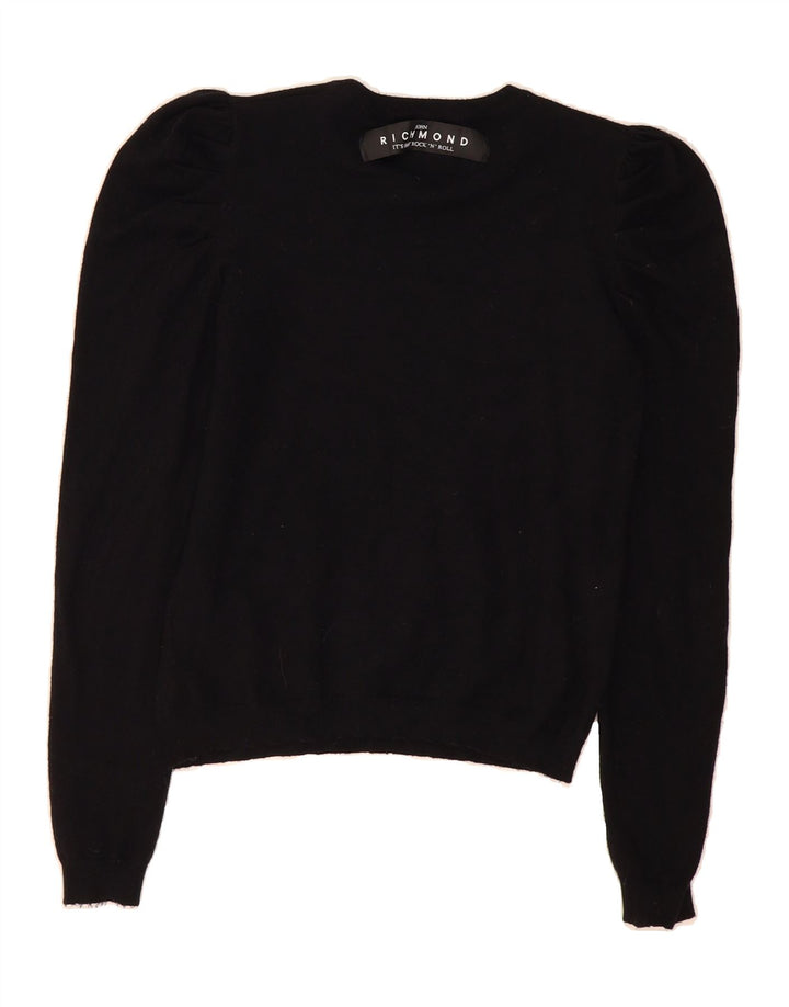RICHMOND Womens Crew Neck Jumper Sweater UK 12 Medium Black Viscose Vintage Richmond and Second-Hand Richmond from Messina Hembry 