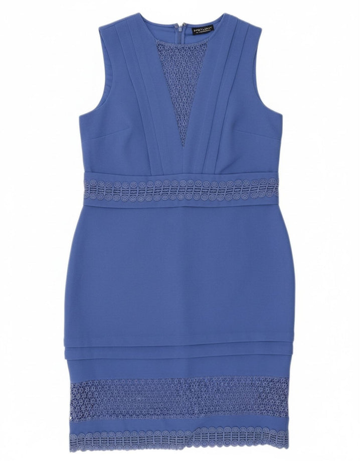 WAREHOUSE Womens Sleeveless Bodycon Dress UK 16 Large Blue Polyester