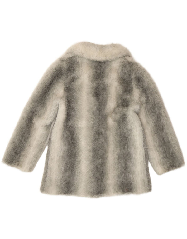 VINTAGE Γυναικείο παλτό από ψεύτικη γούνα UK 12 μεσαίο ασημί ριγέ Modacryl