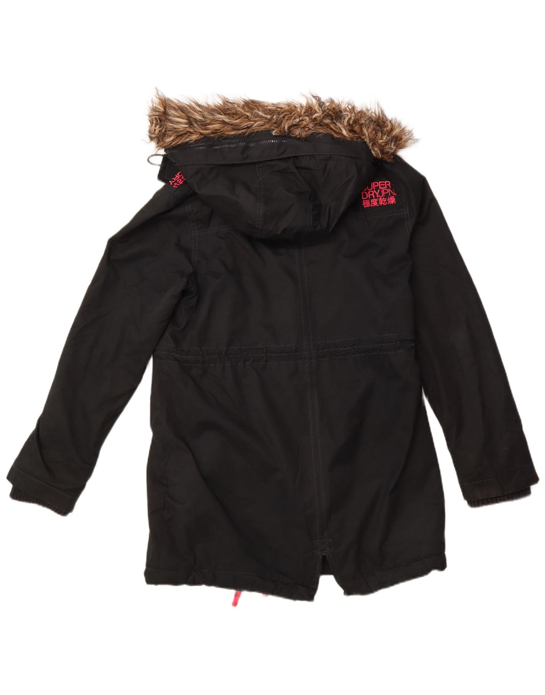 Γυναικείο SUPERDRY Windparka γραφικό μπουφάν Parka με κουκούλα UK 14 μεγάλο μαύρο