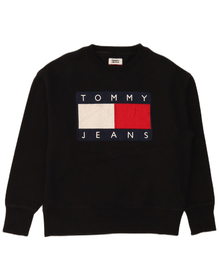 TOMMY HILFIGER Ανδρικό γραφικό φούτερ Jumper μεγάλο μαύρο βαμβακερό