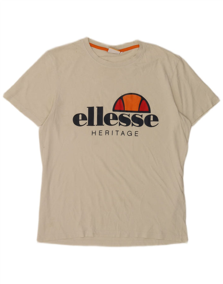Γραφικό T-Shirt Ανδρικό Heritage Ellesse Top μεγάλο λευκό βαμβακερό