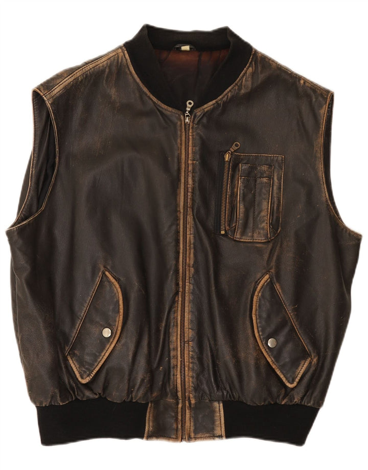 Conbipel Ανδρικό Δερμάτινο Gilet IT 50 Μεγάλο Καφέ Δέρμα