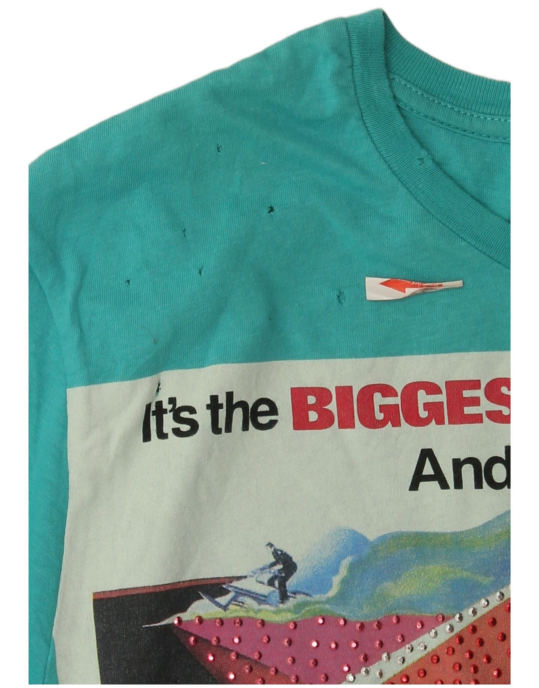 Zara Ανδρικό γραφικό T-Shirt Top Μικρό Μπλε Βαμβακερό