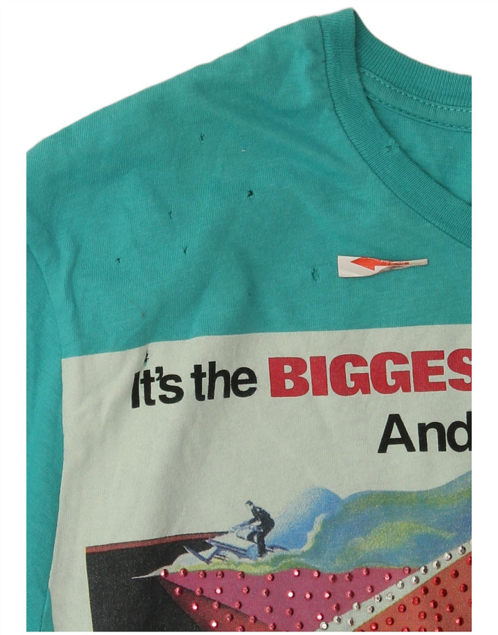 Zara Ανδρικό γραφικό T-Shirt Top Μικρό Μπλε Βαμβακερό