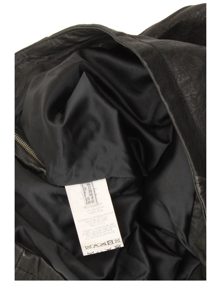 VINTAGE Γυναικεία Δερμάτινη Φούστα UK 12 Medium W30 Μαύρο Patchwork Δερμάτινο