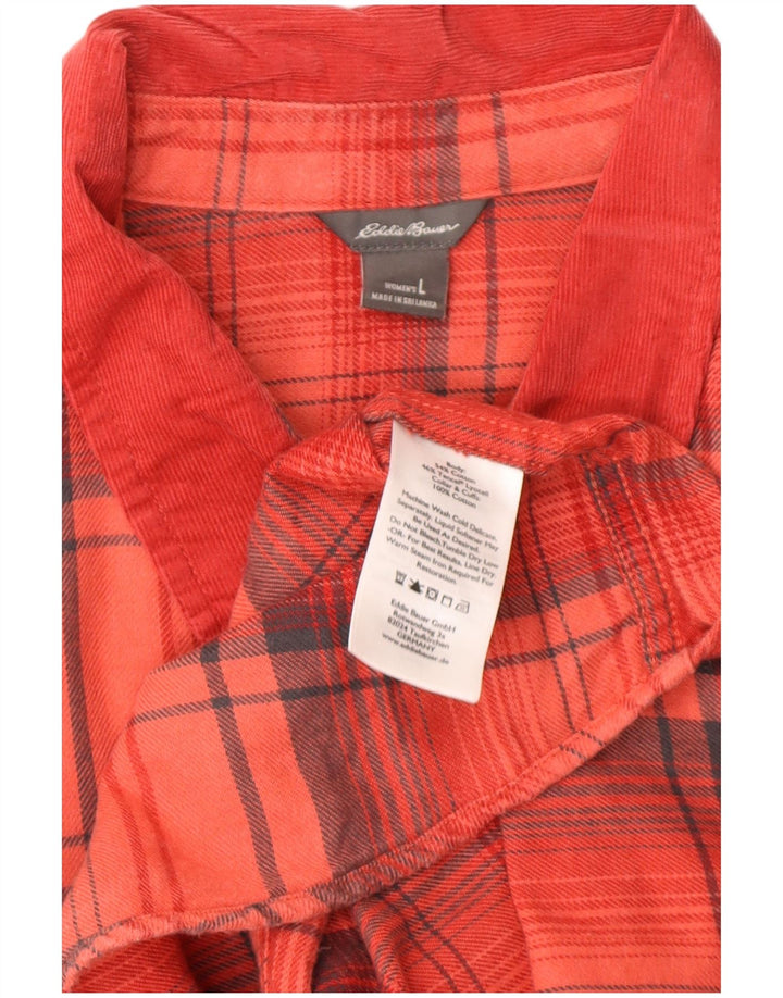 EDDIE BAUER Γυναικείο φανελένιο πουκάμισο UK 16 μεγάλο κόκκινο βαμβακερό
