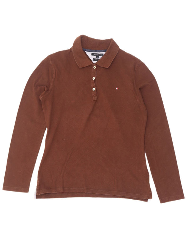 Tommy Hilfiger γυναικείο μακρυμάνικο μπλουζάκι πόλο UK 14 μεγάλο καφέ