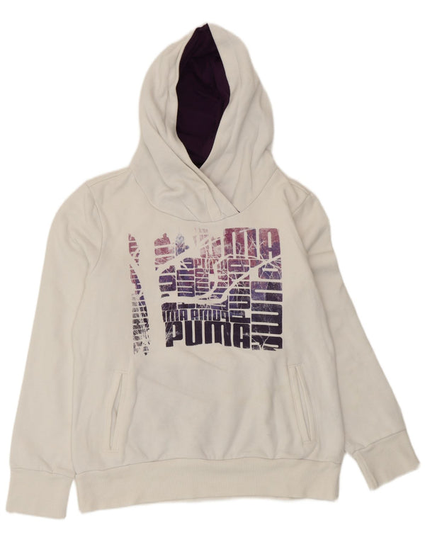 Puma Γυναικείο Γραφικό Hoodie Jumper UK 14 μεγάλο λευκό βαμβακερό