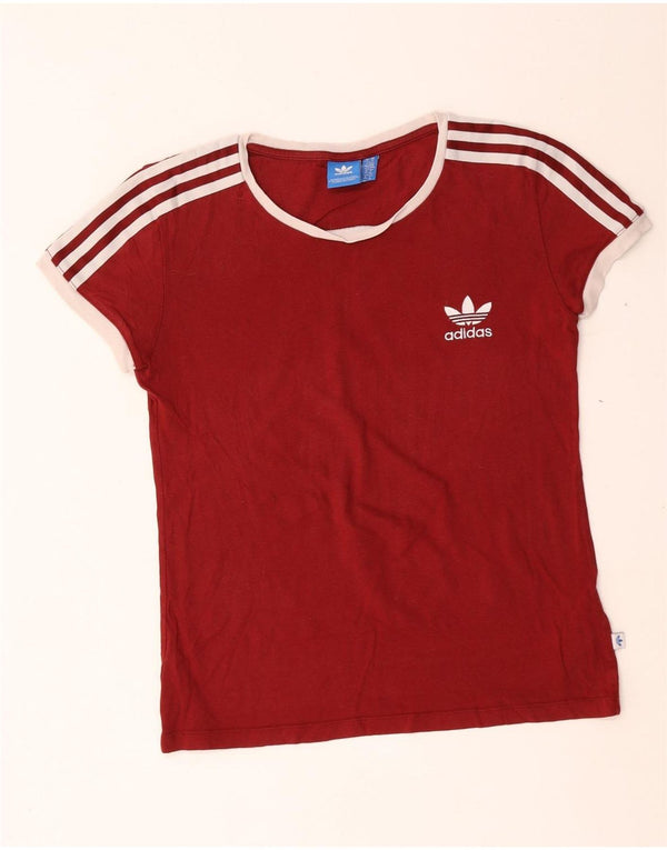 Adidas Γυναικείο T-Shirt Top UK 14 Μεσαίο κόκκινο βαμβακερό