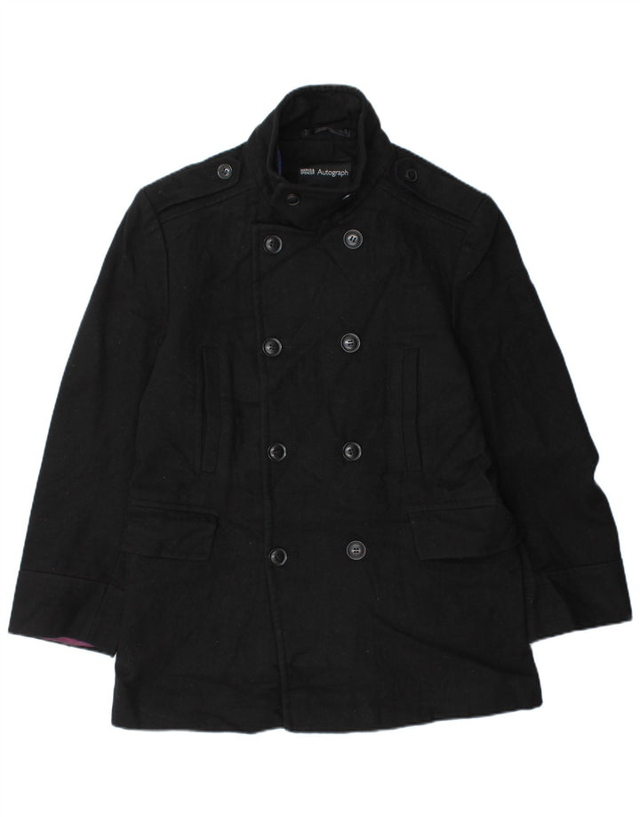Marks & Spencer Mens Autograph Pea Coat UK 36 Small Black Wool