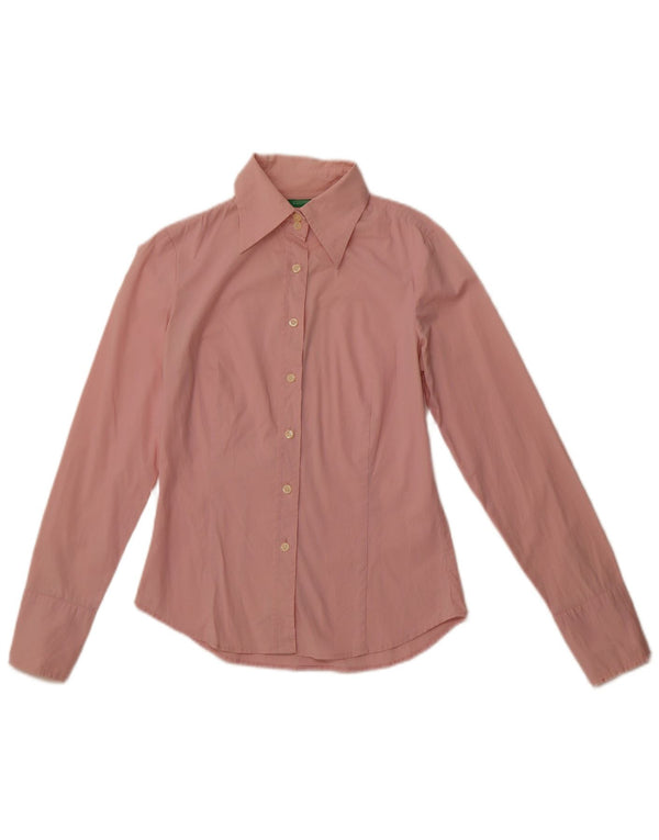 BENETTON Γυναικείο πουκάμισο UK 10 Small Pink Βαμβακερό