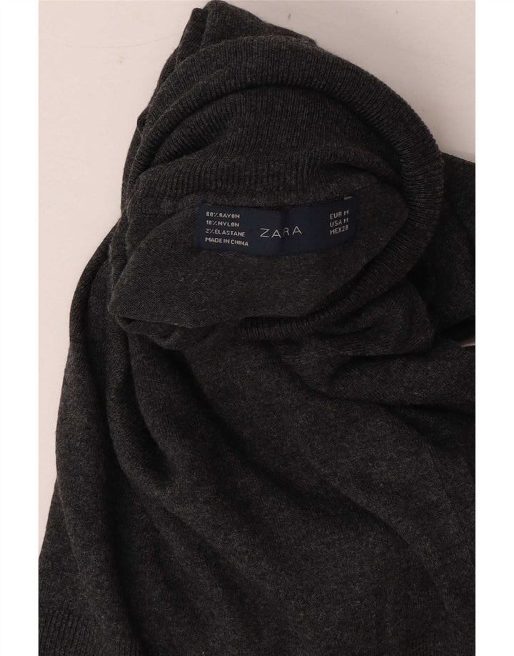 Zara Γυναικείο πουλόβερ με ρολό λαιμόκοψη UK 12 Medium Grey Rayon