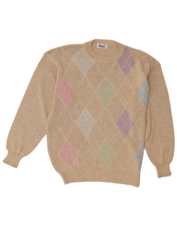 Vintage Ανδρικό πουλόβερ με λαιμόκοψη IT 52 Large Beige Argyle/Diamond