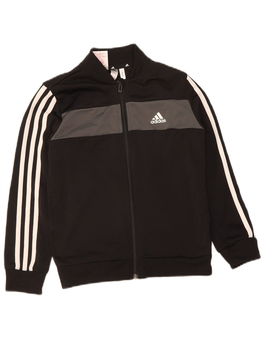 ADIDAS Boys Tracksuit Top Jacket 7-8 Years Black Colourblock Polyester