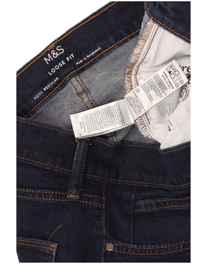 Ανδρικά φαρδιά τζιν Marks & Spencer W32 L27 Navy Blue Cotton