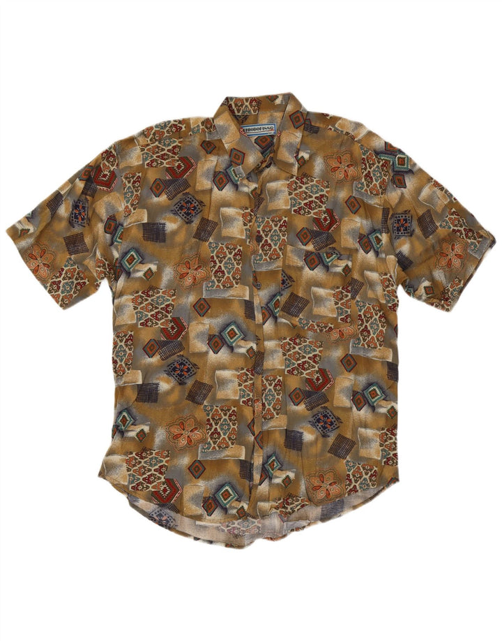 Vintage Ανδρικό κοντομάνικο πουκάμισο 2XL Khaki Patchwork Viscose