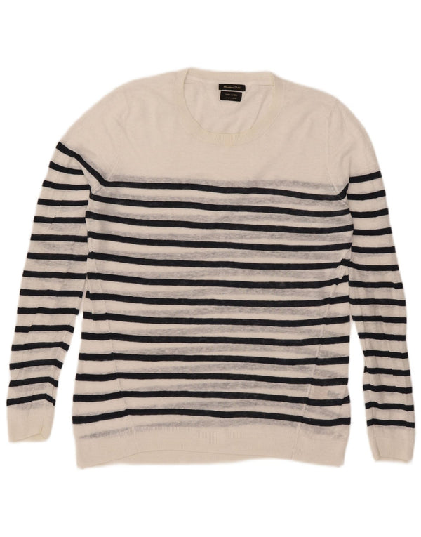 Massimo Dutti Γυναικείο πουλόβερ με λαιμόκοψη UK 16 μεγάλο λευκό ριγέ