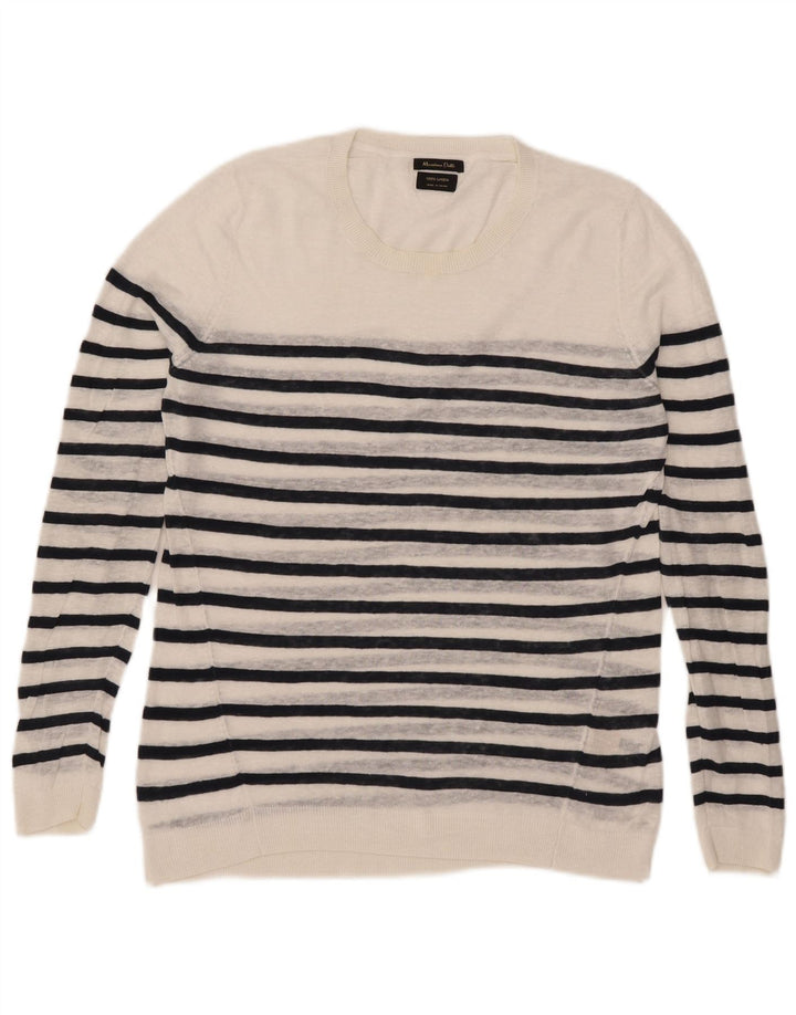 Massimo Dutti Γυναικείο πουλόβερ με λαιμόκοψη UK 16 μεγάλο λευκό ριγέ