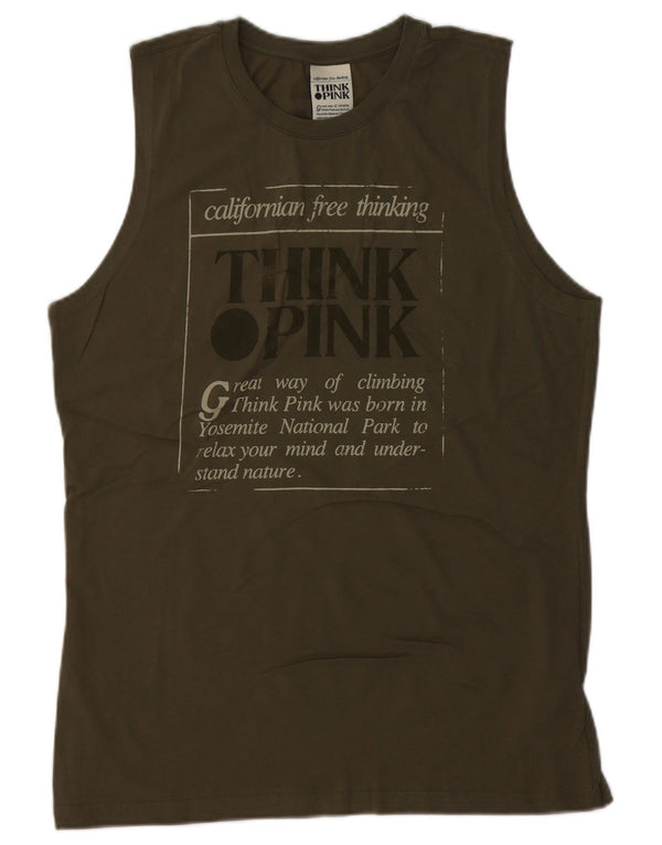 Ανδρικό γραφικό γιλέκο THINK PINK Top Large Khaki Cotton