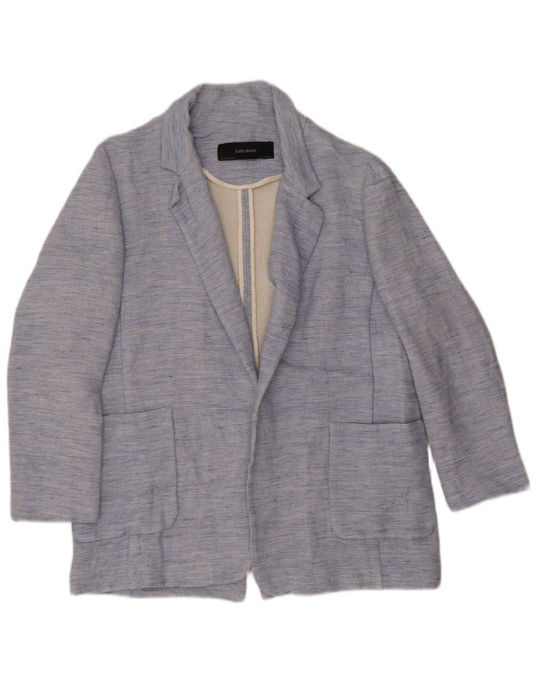 Zara Γυναικείο Open Blazer Jacket UK 14 Large Blue Flecked Acetate