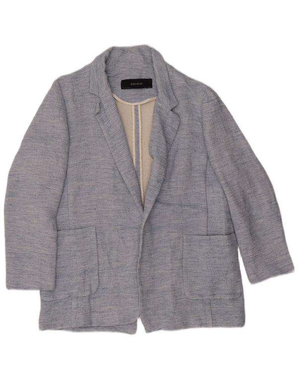 Zara Γυναικείο Open Blazer Jacket UK 14 Large Blue Flecked Acetate