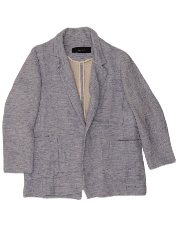 Zara Γυναικείο Open Blazer Jacket UK 14 Large Blue Flecked Acetate