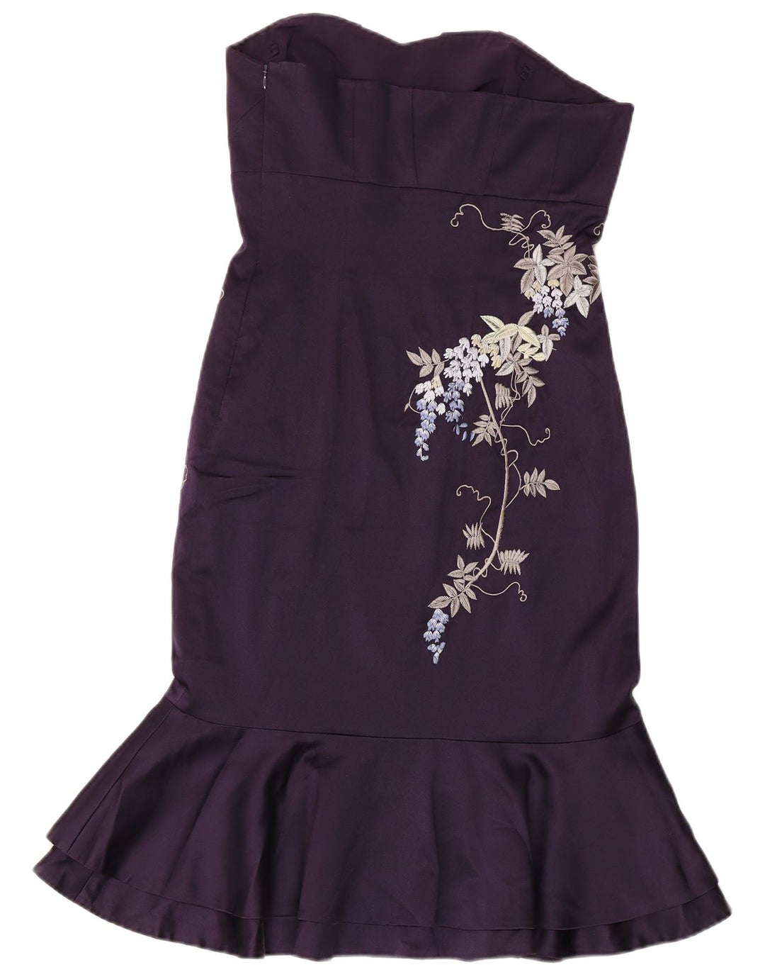 KAREN MILLEN Γυναικείο Στράπλες Φόρεμα UK 10 Small Purple Floral Silk
