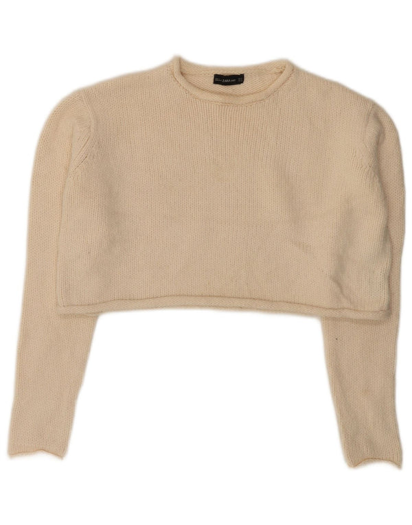 Zara Γυναικείο πουλόβερ με λαιμόκοψη Crop UK 10 Small Off White Ακρυλικό