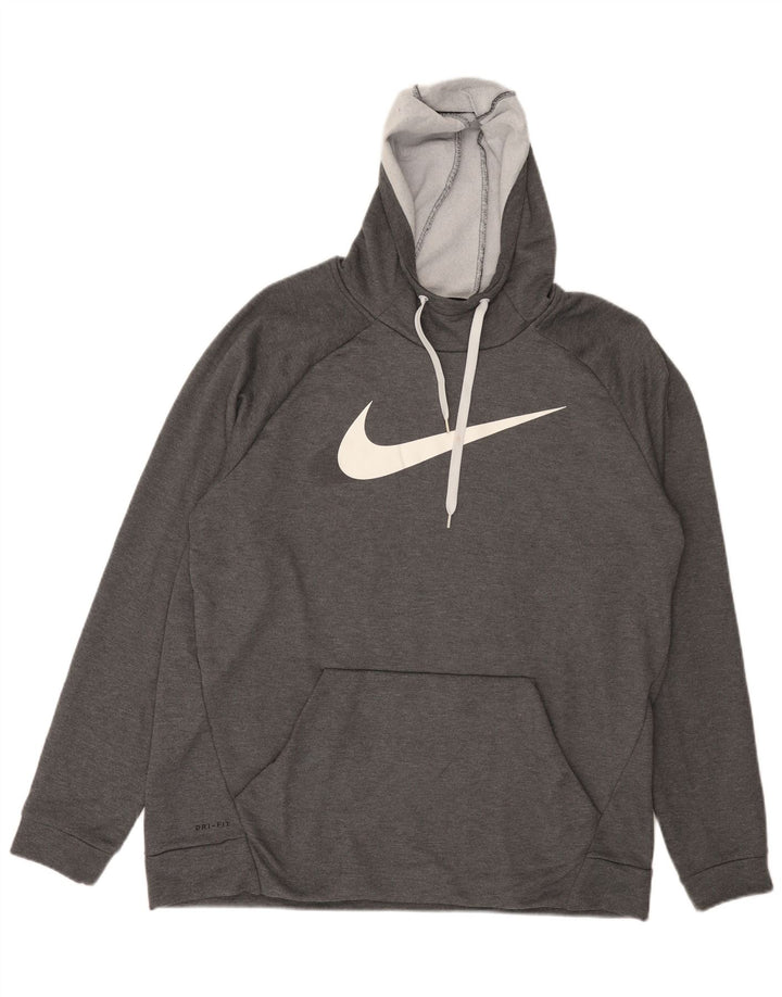 Nike Mens Dri Fit Graphic Hoodie Jumper XL Grey Polyester