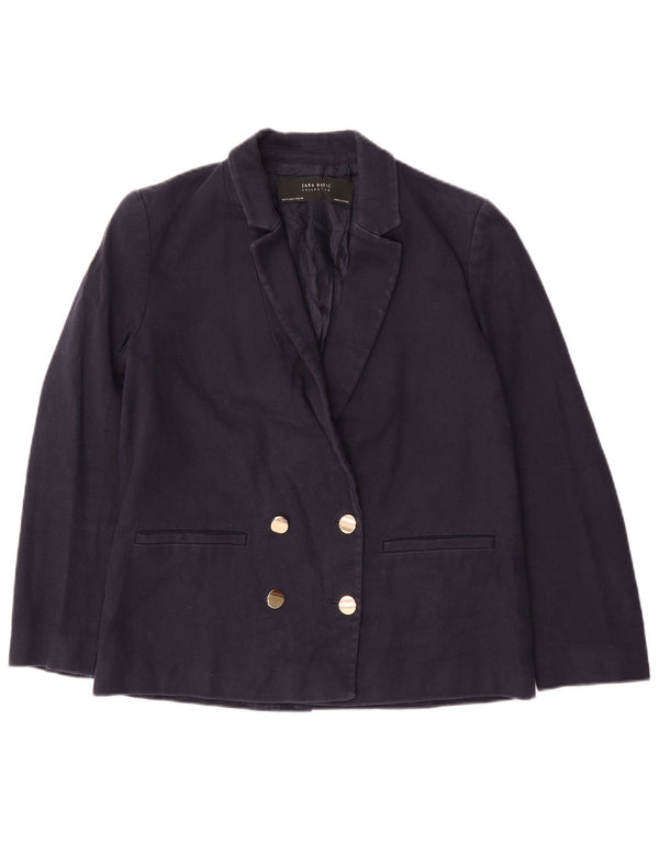 ZARA Γυναικείο σακάκι με διπλό στήθος UK 10 Small Navy Blue Cotton