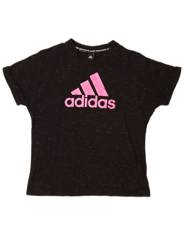 Γυναικείο γραφικό T-shirt Adidas Top UK 12 Medium Black Flecked