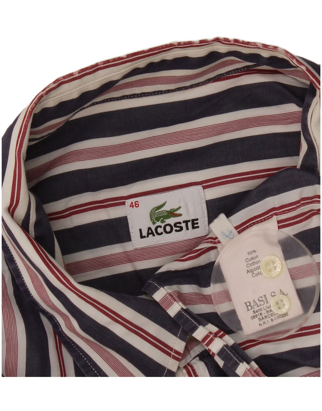 Ανδρικό πουκάμισο Lacoste νούμερο 46 2XL Navy Blue ριγέ βαμβακερό