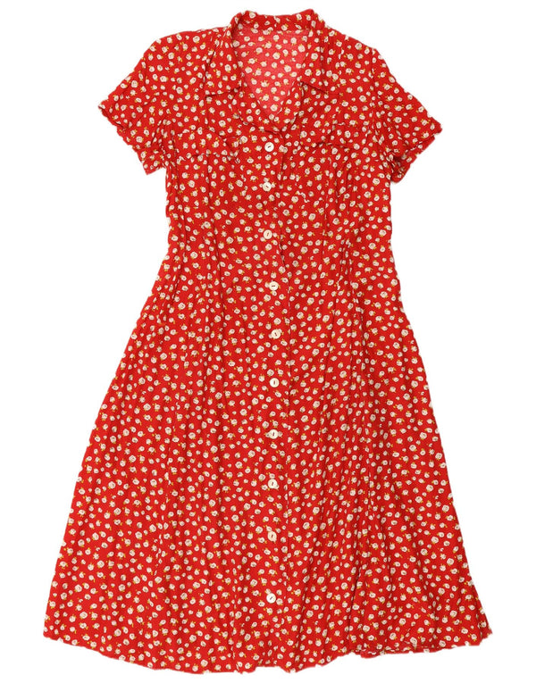 Vintage γυναικείο κοντομάνικο πουκάμισο UK 12 Medium Red Floral