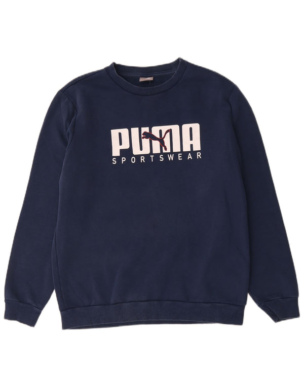 Ανδρικό γραφικό φούτερ Puma Jumper, μεσαίο μπλε βαμβακερό
