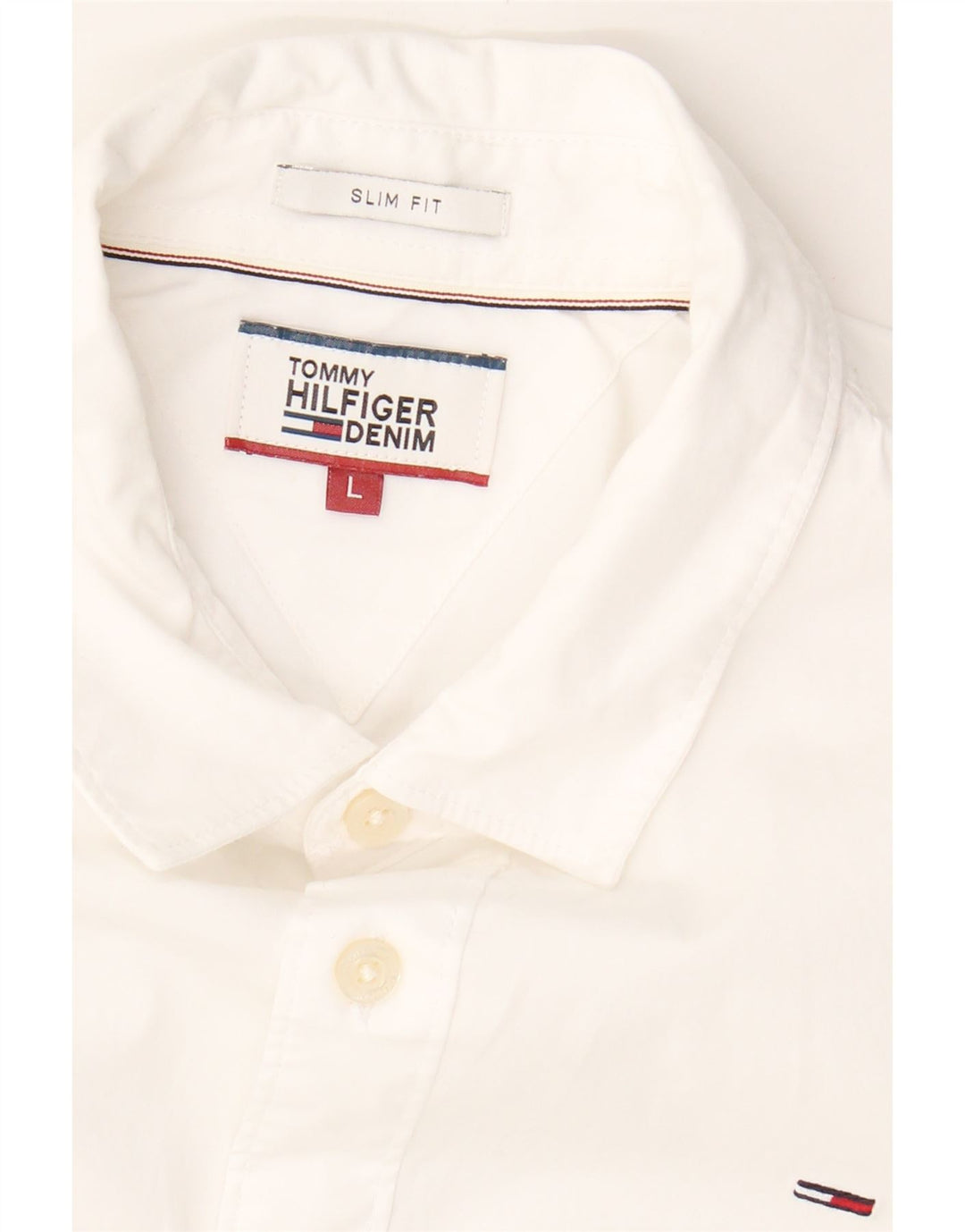 TOMMY HILFIGER Mens Slim Fit Shirt Large White Cotton Vintage Tommy Hilfiger and Second-Hand Tommy Hilfiger from Messina Hembry 