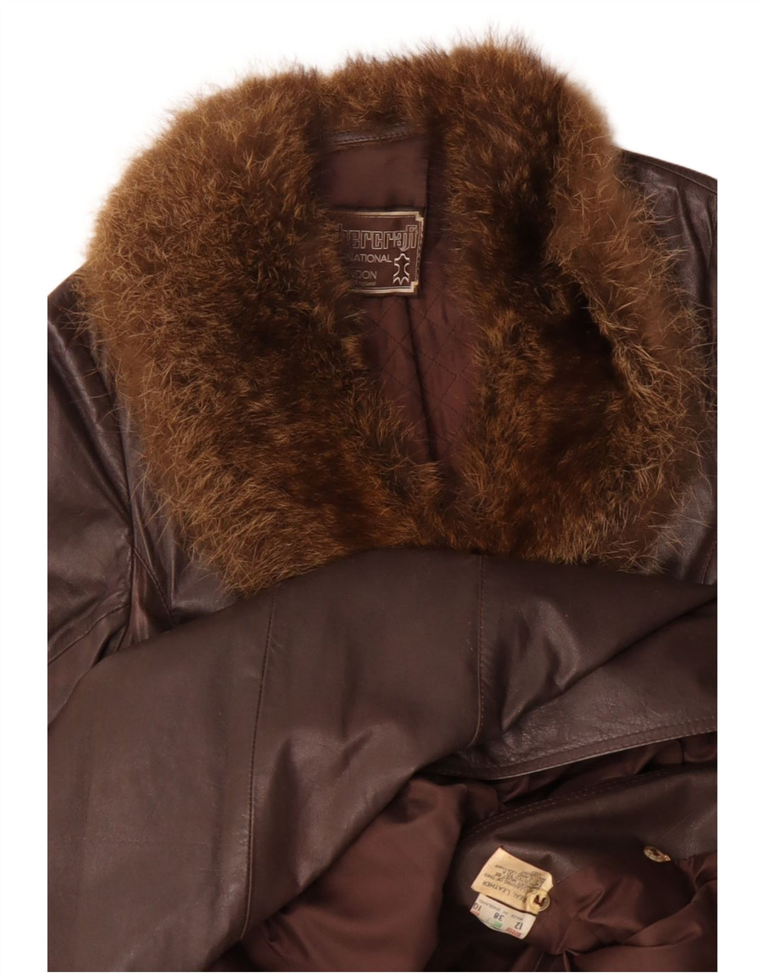 VINTAGE Γυναικείο Δερμάτινο Παλτό UK 12 Δερμάτινο Μεσαίο Καφέ