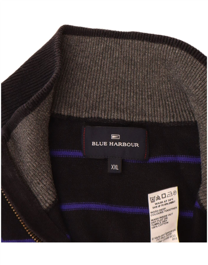 Marks & Spencer Ανδρικό πουλόβερ με φερμουάρ μπλε Harbor 2XL μαύρο ριγέ