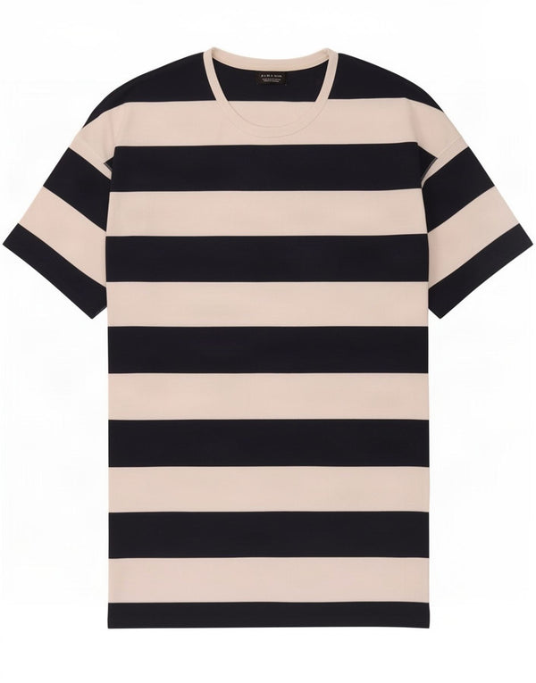 Zara Ανδρικό T-Shirt Top XL Navy Blue ριγέ βαμβακερό