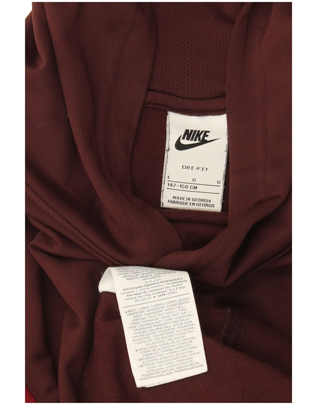NIKE Boys Graphic Hoodie Jumper 12-13 Years Large Burgundy Colorblock