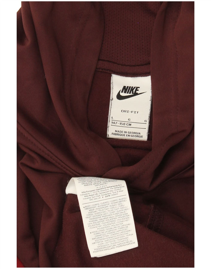 NIKE Boys Graphic Hoodie Jumper 12-13 Years Large Burgundy Colorblock