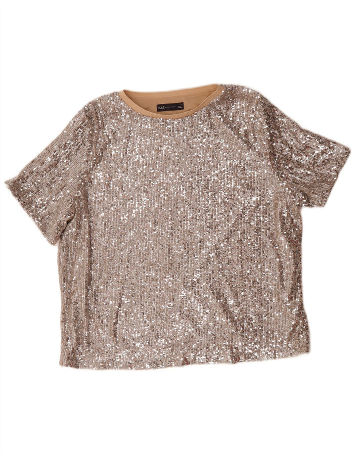 Marks & Spencer Γυναικεία παγιέτα Oversized Μπλούζα Top UK 16 Large Silver